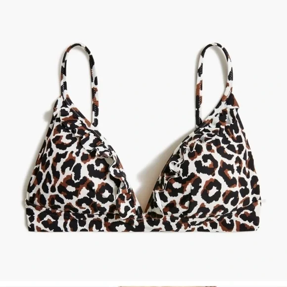 !! SOLD!! NWT J Crew Leopard Ruffle French Bikini Top - Picture 1 of 5